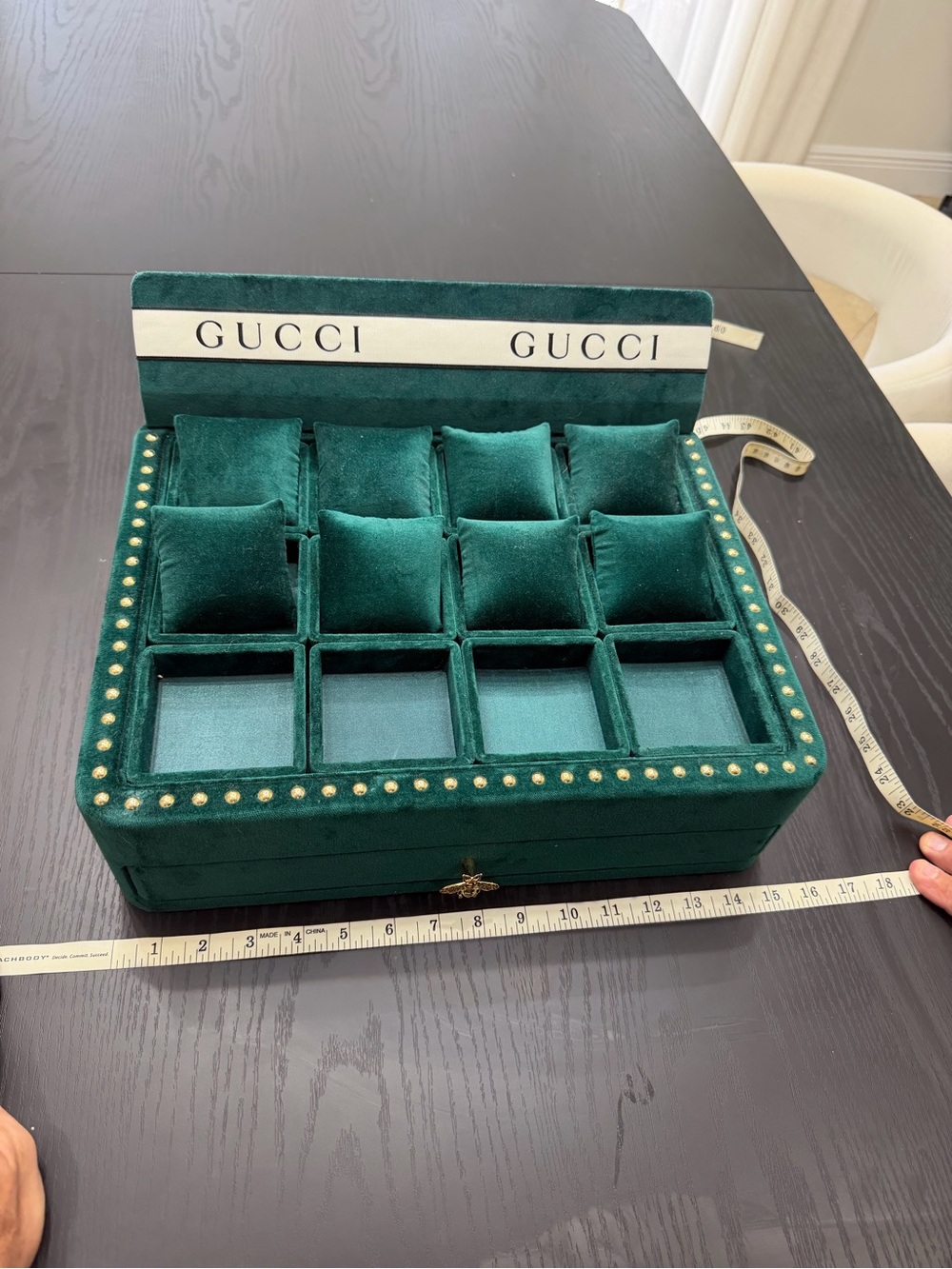 Authentic Gucci Green Velvet Jewelry Watch Box Organizer with Drawer - Picture 8 of 10